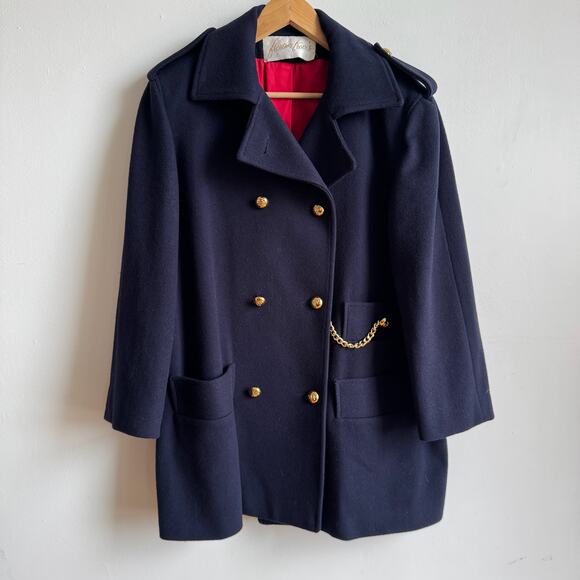 Vintage Wool FLORENCE TRAVIS Navy Pea Coat - Picture 2 of 7